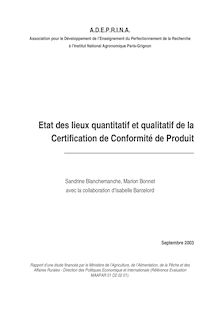 Etat des lieux quantitatif et qualitatif de la Certification de Conformité de Produit