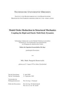 Model order reduction in structural mechanics [Elektronische Ressource] : coupling the rigid and elastic multi body dynamics / von Panagiotis Koutsovasilis