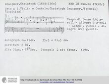 Partition complète, Trio Sonata en G Minor, GWV 215, G minor, Graupner, Christoph