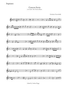 Partition Soprano, Canzon Sesta à , Canto Alto ténor Basso, Frescobaldi, Girolamo