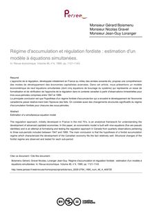 Régime d accumulation et régulation fordiste : estimation d un modèle à équations simultanées.  - article ; n°4 ; vol.46, pg 1121-1143