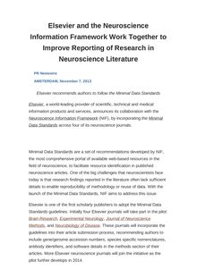 Elsevier and the Neuroscience Information Framework Work Together to Improve Reporting of Research in Neuroscience Literature