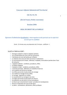 Oral d admission facultatif - Droit de la famille 2006 Concours externe interne 3ème voie Adjoint administratif territorial de 1ère classe