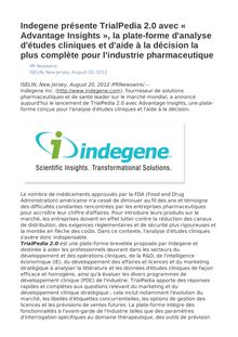 Indegene présente TrialPedia 2.0 avec « Advantage Insights », la plate-forme d analyse d études cliniques et d aide à la décision la plus complète pour l industrie pharmaceutique