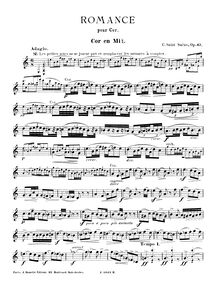 Partition Arrangement pour cor (en E) et Piano, Romance, Op.67, Saint-Saëns, Camille