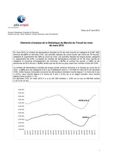 SEE - Eléments d'analyse de la statistique du marché du travail du  mois de mars 2010
