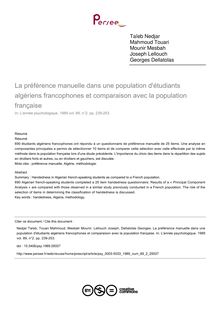 La préférence manuelle dans une population d étudiants algériens francophones et comparaison avec la population française - article ; n°2 ; vol.89, pg 239-253