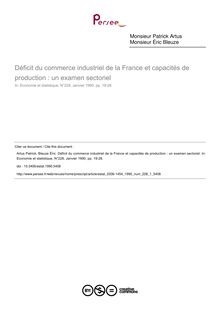 Déficit du commerce industriel de la France et capacités de production : un examen sectoriel - article ; n°1 ; vol.228, pg 19-28