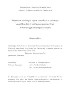 Molecular profiling of signal transduction pathways regulating the E-cadherin repressor Snail in human gynaecological cancers [Elektronische Ressource] / Susanne Hipp