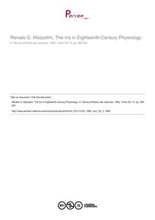 Renato G. Mazzolini, The Iris in Eighteenth-Century Physiology  ; n°3 ; vol.35, pg 285-287
