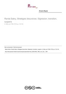 Randa Sabry, Stratégies discursives. Digression, transition, suspens  ; n°1 ; vol.39, pg 123-124