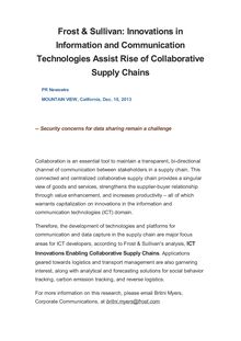 Frost & Sullivan: Innovations in Information and Communication Technologies Assist Rise of Collaborative Supply Chains