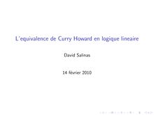 L equivalence de Curry Howard en logique lineaire