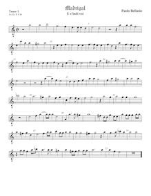 Partition ténor viole de gambe 1, octave aigu clef, madrigaux pour 5 voix par  Paolo Bellasio