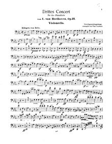 Partition violoncelle, Piano Concerto No.3, C Minor, Beethoven, Ludwig van