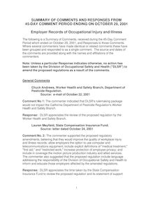 Summary of Comments and Responses From 45-Day Comment Period Ending on October 29, 2001