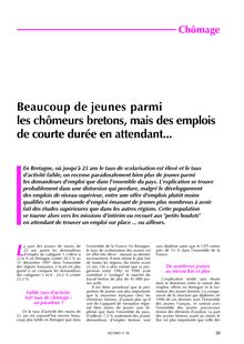 Beaucoup de jeunes parmi les chômeurs bretons, mais des emplois de courte durée (Octant n° 76)