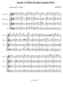 Partition , Largo, Sinfonia a 3 flauti del Sig.re. D Ignatio Pulici
