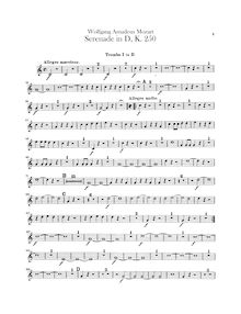 Partition trompette 1, 2 (en D), Serenade, Serenade No.7 ; Haffner Serenade