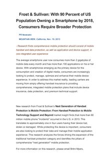 Frost & Sullivan: With 90 Percent of US Population Owning a Smartphone by 2018, Consumers Require Broader Protection