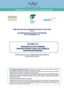 Indicateurs de Pratique Clinique (IPC PMSA) - IPC AMI 10 : Recherche hypotension orthostatique tous les 6 mois si antihypertenseurs