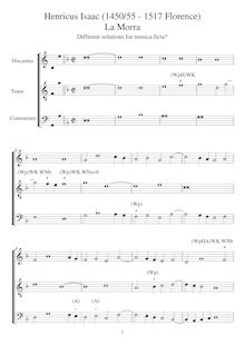 Partition La Morra (3 instruments), ciritical edition as to musica ficta, Secular travaux