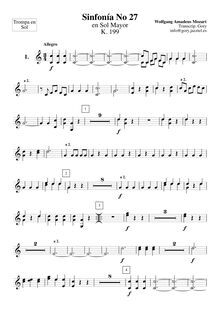 Partition cornes 1, 2 (en G), Symphony No.27, G major, Mozart, Wolfgang Amadeus