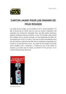 CARTON JAUNE POUR LES RADARS DE FEUX ROUGES