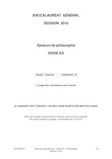 Bac Pondichéry 2018 - Série ES - Philosophie