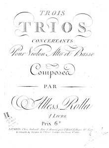 Partition violon, 3 Concertant corde Trios, BI 351, 344, 349, Trois trios concertants pour violon, alto et basse, 1 livre