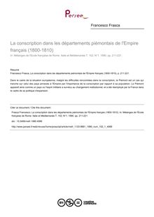 La conscription dans les départements piémontais de l Empire français (1800-1810) - article ; n°1 ; vol.102, pg 211-221