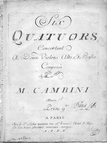 Partition violon 1, 6 corde quatuors, Op.16, T.55-60, Cambini, Giuseppe Maria