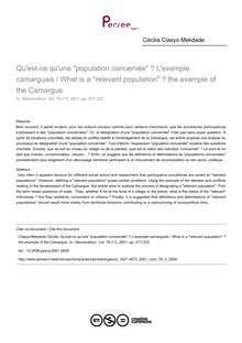 Qu est-ce qu une population concernée ? L exemple camarguais / What is a relevant population ? the example of the Camargue - article ; n°3 ; vol.76, pg 217-223