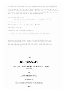 The Bastonnais - Tale of the American Invasion of Canada in 1775-76