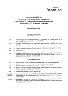 ODJ Conseil municipal Besançon 10 décembre 2020