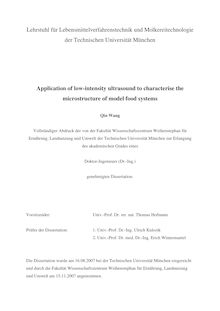 Application of low intensity ultrasound to characterise model food systems [Elektronische Ressource] / Qin Wang