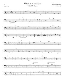 Partition viole de basse,  No.5 pour 3 violes de gambe et orgue par William Lawes