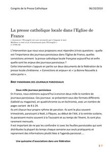 La presse catholique locale dans l Eglise de France