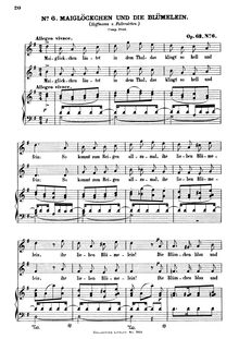 Partition No., Maiglöckchen und die Blümelein (Hoffmann v. Fallersleben), 6 chansons pour 2 voix et Piano
