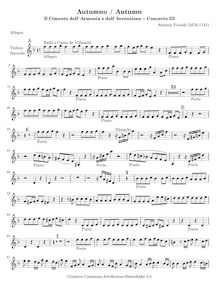 Partition violons II, violon Concerto en F major, RV 293, L autumno (Autumn) from Le quattro stagioni (The Four Seasons)