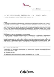 Les administrateurs du Haut-Rhin en 1790 : aspects sociaux - article ; n°1 ; vol.327, pg 75-81
