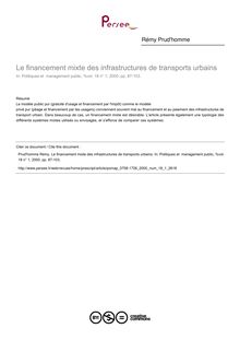 Le financement mixte des infrastructures de transports urbains - article ; n°1 ; vol.18, pg 87-103