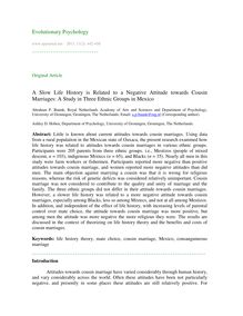 A slow life history is related to a negative attitude towards cousin marriages: A study in three ethnic groups in Mexico