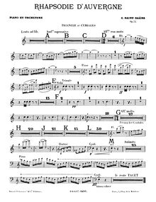 Partition Triangle et cymbales, Rhapsodie d Auvergne, Op.73, Saint-Saëns, Camille