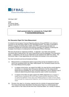 EFRAGs draft comment letter on IASB DP on Fair Value Measurements