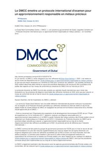 Le DMCC émettra un protocole international d examen pour un approvisionnement responsable en métaux précieux