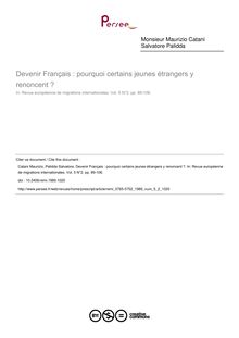 Devenir Français : pourquoi certains jeunes étrangers y renoncent ? - article ; n°2 ; vol.5, pg 89-106