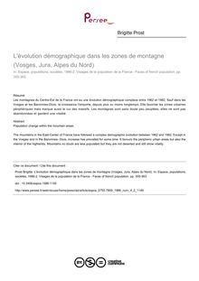 L évolution démographique dans les zones de montagne (Vosges, Jura, Alpes du Nord) - article ; n°2 ; vol.4, pg 355-363
