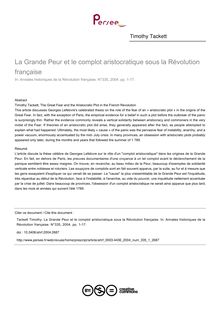 La Grande Peur et le complot aristocratique sous la Révolution française - article ; n°1 ; vol.335, pg 1-17