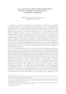 Les usages du pathos dans les débats parlementaires français sur l ...